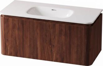 Royal Plaza Terra Badkamermeubelset - 100x46.2x46cm - solid surface wastafel wit mat - 1 wasbak - zonder kraangat - 2 lades - kastanje (walnoot)