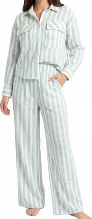 Astrid Button Front Woven Top In Green Stripe
