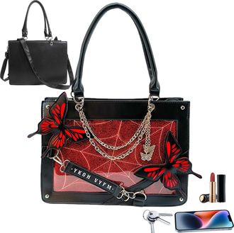 Generic Butterfly Tote Bag - Gothic Dark Style Shoulder Bags | Reusable Shopping Bags For School, Groceries, Daily Use, Lightweight Tote With Spacious Interio