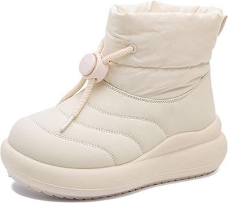 Generic Womens 2025 Winter Snow Boots Ankle Length Faux Fur Lined Booties Waterproof Slip-On Casual Outdoor Shoes(Beige,4.5)