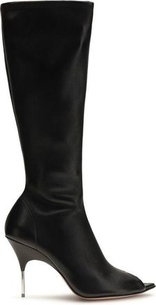Amina Muaddi Black Napa Leather / Calf Bos Taurus High Heel Womens Boots