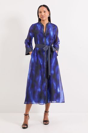 Principles Womens Blue Abstract Print Contrast Detail Shirt Dress - Size 14 UK