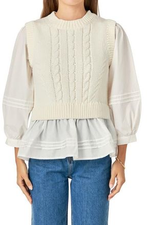 English Factory Mixed Media Layered Top in Off White at Nordstrom, Size Small