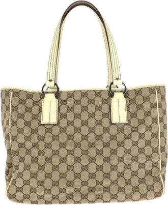 Gucci Pre-owned GG Canvas Leren Tote Bag - Dames - Vintage Shopper - Beige - ONE Size - Leer - Vintage