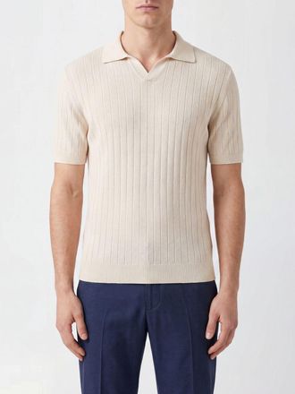 Fedeli Polo slim fit in maglia di cotone organico a maniche corte con scollo a V