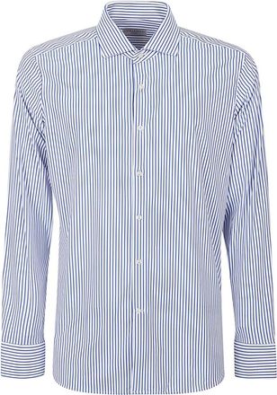 Sonrisa Blauw Gestreept Overhemd met Knopen - Heren - Zakelijke Overhemden - Blauw - L - Overhemden