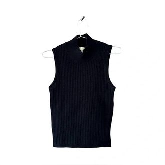 Elie Tahari Womens Ribbed Knit Sleeveless Mock Neck Sweater Tank In Black