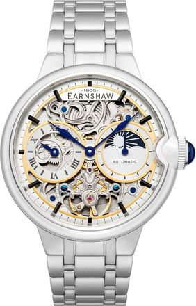 Earnshaw Barallier Sun Moon Dual Time Chronograph Automatic Silver Dial Mens Watch ES-8242-11