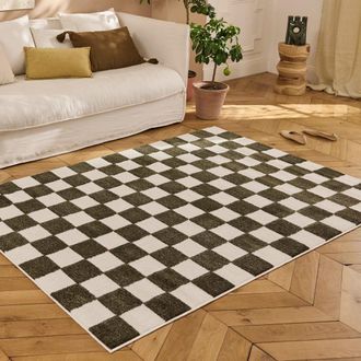 Nazar Rugs Alfombra de cuadros verde 150x220 cm