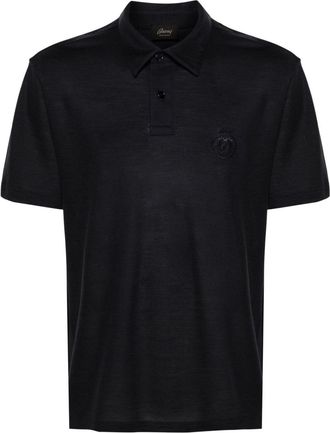 Brioni logo-embroidered wool polo shirt - men - Wool - 3XL - Blue