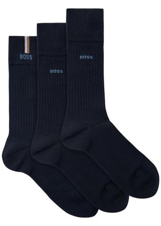 BOSS Boss Ribbed Cotton-blend Socks - set of Three - Navy - XS