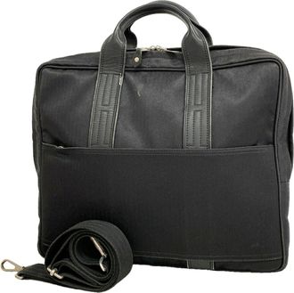 Herm&egrave;s Black Toile Chevron Briefcase (Pre-Owned)