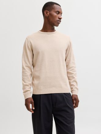 Jack & Jones Rundhalspullover JACK & JONES JJEBASIC KNIT CREW NECK NOOS, Herren, Gr. M, moonbeam detail:twisted, Strick, Obermaterial: 100% Baumwolle, unifarben, r
