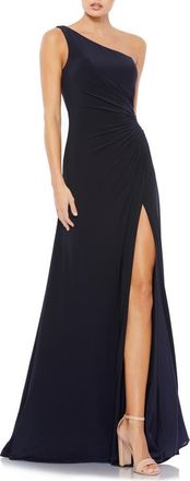 Mac Duggal One Shoulder Ruched Jersey Evening Gown in Midnight at Nordstrom, Size 14
