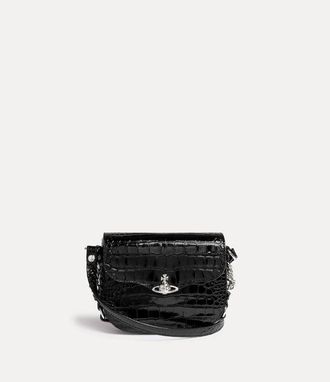 Vivienne Westwood Hunter Flap Crossbody Emboss Croc Leather Black