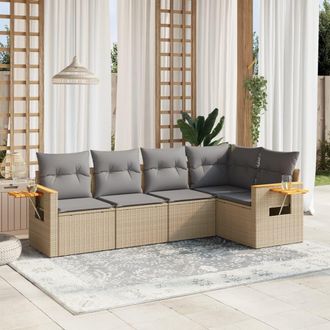 vidaXL Juego De Sof&aacute;s Jard&iacute;n Con Cojines 5 Pzas Rat&aacute;n Sint&eacute;tico Beige Vidaxl