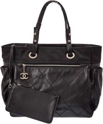 Chanel Black Quilted Leather Paris Biarritz Tote B (Authentic Pre-Loved)
