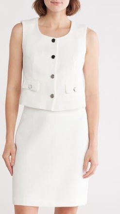Calvin Klein Button-Up Tweed Crop Vest in Cream at Nordstrom Rack, Size 14