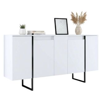 Dmora Dmora - Aparador Betel, Buf&eacute; De Sal&oacute;n, Aparador De Sal&oacute;n, Despensa De Cocina, 160x35h80 Cm, Blanco Y Negro, Con Embalaje Reforzado