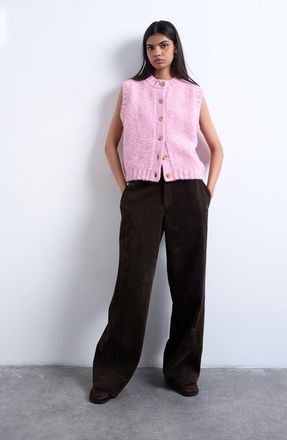 Topshop Fluffy Twist Button-Up Sweater Vest in Pink at Nordstrom, Size X-Small