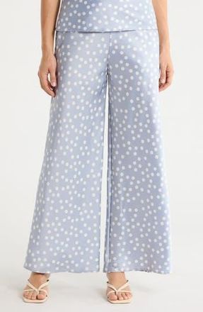 Renee C Polka Dot Satin Wide Leg Pants in Steel Blue at Nordstrom Rack, Size Small