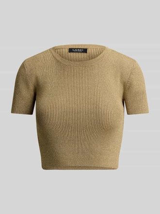 Lauren Ralph Lauren Slim Fit cropped T-Shirt aus gl&auml;nzendem Viskose-Mix in Gold, Gr&ouml;&szlig;e XL