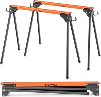 Costway Costway 2 Caballetes De Sierra De Metal, Carga M&aacute;xima De 500 Kg, Patas De Apertura R&aacute;pida Y 2 X 4 Brazos De Soporte, Paquete Doble De Caballete Port&aacute;t