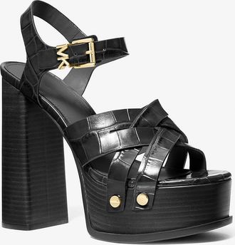 Michael Kors Nora Crocodile Embossed Leather Platform Sandal