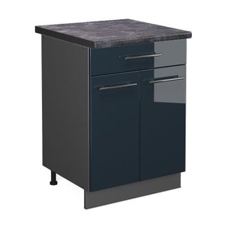 Vicco Armario Bajo Para Fregadero Fame-line, Azul Oscuro Alto Brillo, 80 Cm, Et Roble