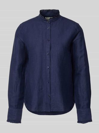 GANT Regular Fit Bluse aus Leinen-Baumwoll-Mix mit Stehkragen in Marine, Gr&ouml;&szlig;e 34