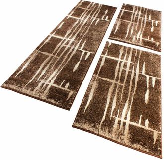 Paco Home Paco Home Juego De Alfombras Modernas Alrededor Cama Jaspeadas Marr&oacute;n Beige Crema 3 Piezas 2x 70x140 1x 70x250