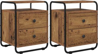 vidaXL Mesa De Noche 2 Uds. Madera Envejecida Madera De Ingenier&iacute;a Vidaxl