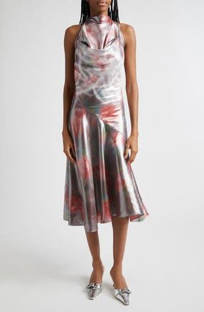 Diesel D-Ebra Halter Foiled Georgette Midi Dress in Bordeaux at Nordstrom, Size 4 Us