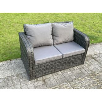 Fimous Fimous - 2 Seater Curved Arm Rattan Love Sofa Patio Outdoor Garden Furniture With Cushion