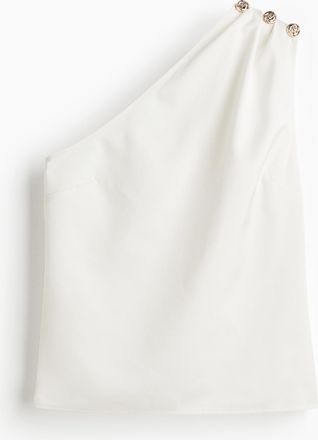 H&M One-Shoulder-Top mit Zierknöpfen - White
