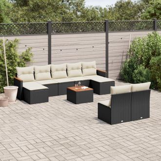 vidaXL Vidaxl - Set De Sof&aacute;s De Jard&iacute;n 10 Pzas Cojines Rat&aacute;n Sint&eacute;tico Negro