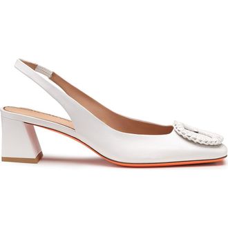 Santoni Leather Mid-Heel Slingback in White at Nordstrom, Size 7.5