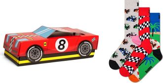 Happy Socks Assorted 3-Pack Top Racer Socks Gift Box in Red at Nordstrom
