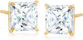 Ross-Simons Princess-Cut CZ Stud Earrings in 14kt Yellow Gold