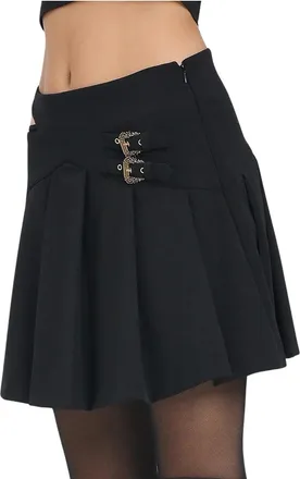 Versace Jeans Couture Pleated Flared Skirt With Structured Waistband And Gold Accents