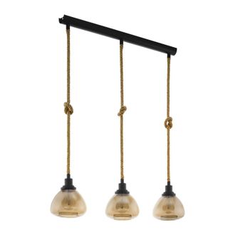 Loops Hanging Ceiling Pendant Light Amber Glass & Rope 3 Bulb E27 Kitchen Island in Clear