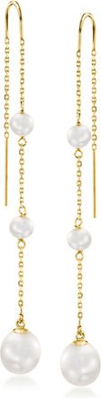 Ross-Simons 4-8mm Cultured Pearl Threader Earrings in 14kt Yellow Gold