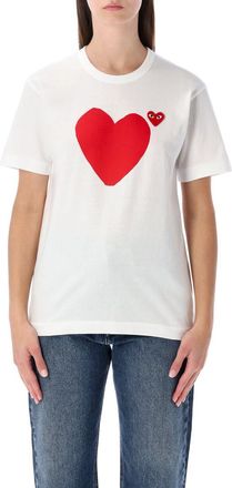 Comme Des Garçons White Cotton T-Shirt With Double Heart