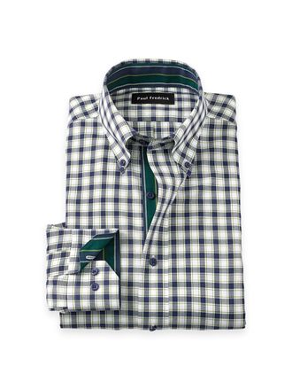 Paul Fredrick Slim Fit Non-iron Cotton Check Dress Shirt With Contrast Trim