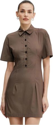 Patrizia Pepe Jurk met knoopsluiting en open rug - Dames - Shirt Kleedjes - Bruin - L - Katoen - Kleedjes