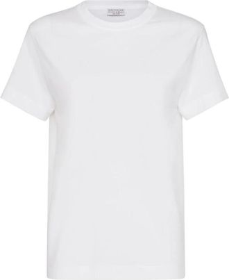 Brunello Cucinelli Witte Katoenen Monili Ketting T-shirt - Dames - T-shirts - Wit - L - Katoen - Tops