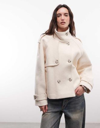 Monki giacca con collo alto in crema-Bianco
