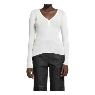 James Perse Truien & Vesten, Dames, Wit, S, Katoen, Ribbed Henley Top