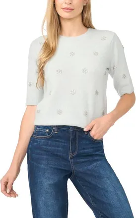CeCe by Cynthia Steffe Jewel Elbow Sleeve Sweater in Erica Blue at Nordstrom, Size X-Small