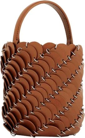 Paco Rabanne Panelled Small Bucket Bag - Dames - Handtassen - Bruin - ONE Size - Leer - Tassen